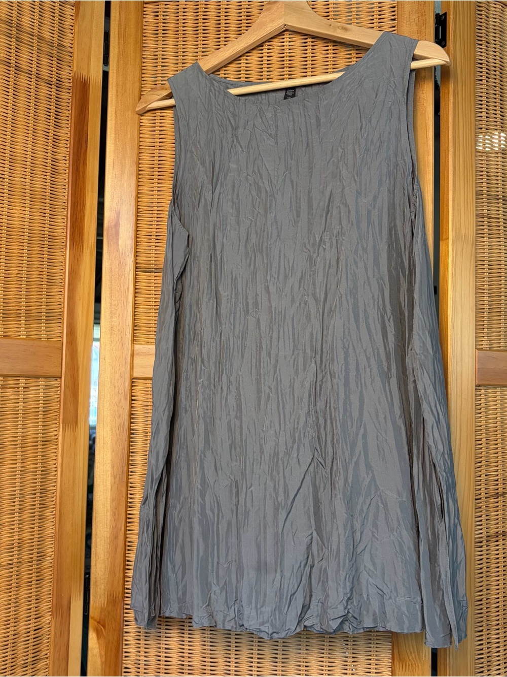 Eileen Fisher Crinkled Silk Sleeveless Tunic in Gray sz S